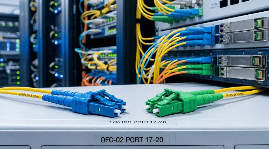 LC fiber optic connectors used in a high-density data center cabling environment